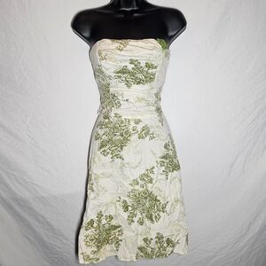vintage y2k 2000s ruby rox cream & green tropical whimsical strapless dress